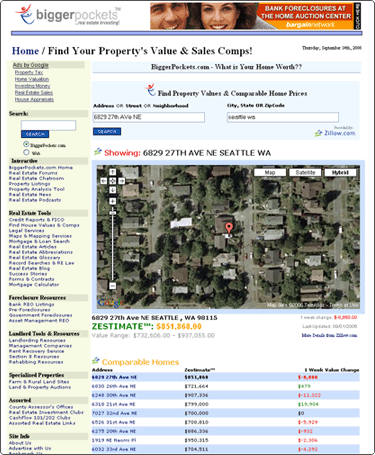 Screenshot of the biggerpockets.com page