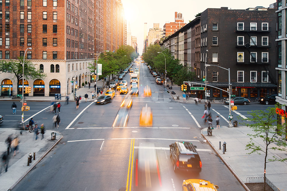 New York City intersection with traffic