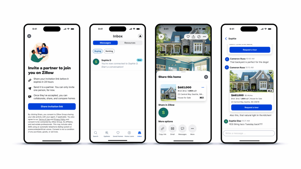 zillow in-app messaging feature