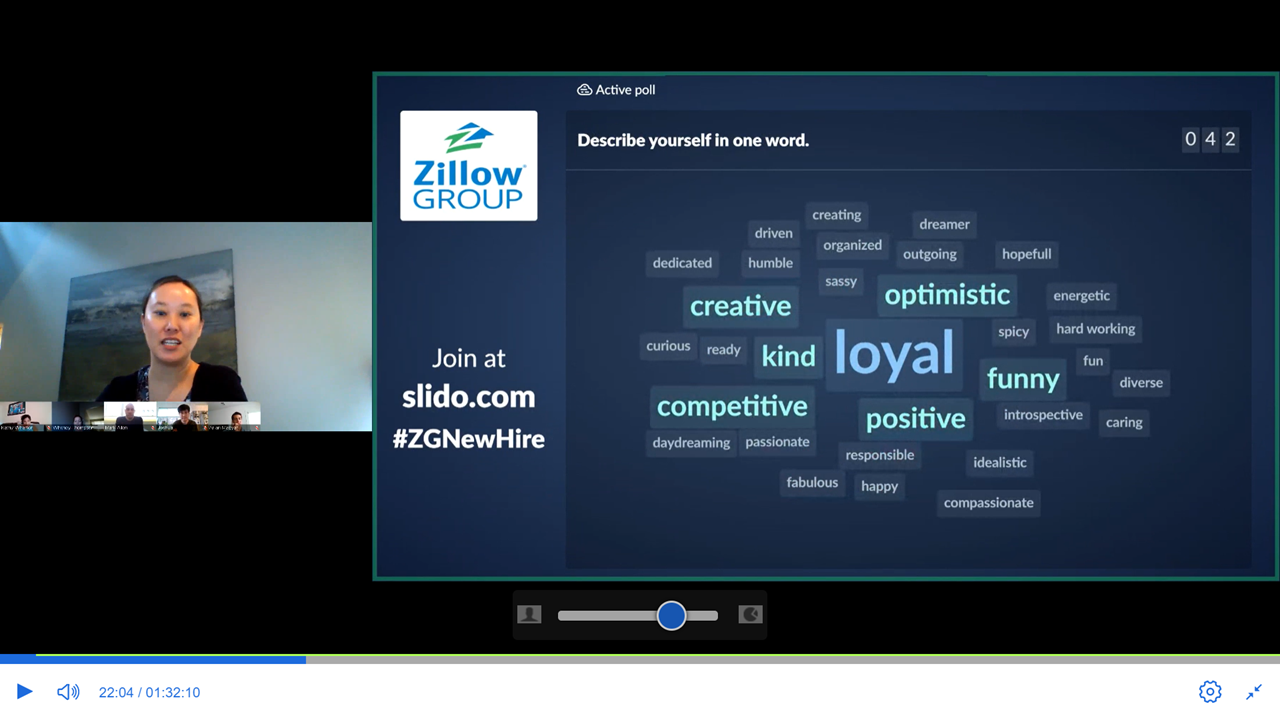 Zillow's Sarah McLamb conducts online poll among new hires participating in video conference session
