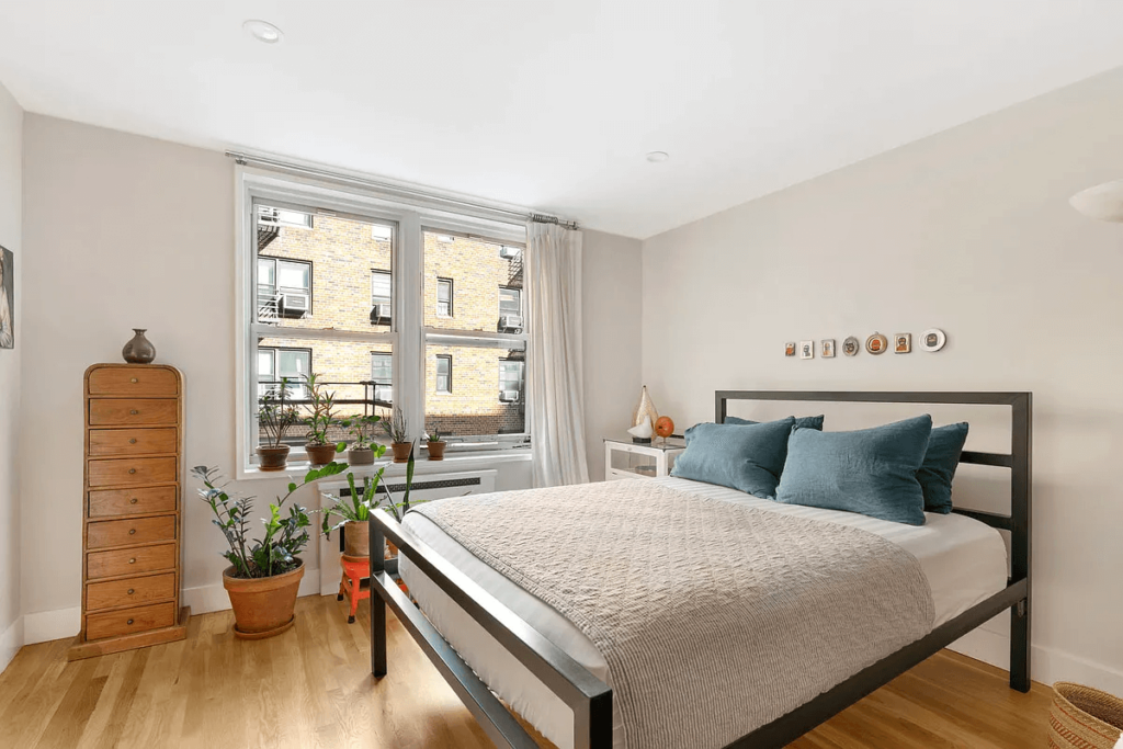 bedroom with new apartment essentials