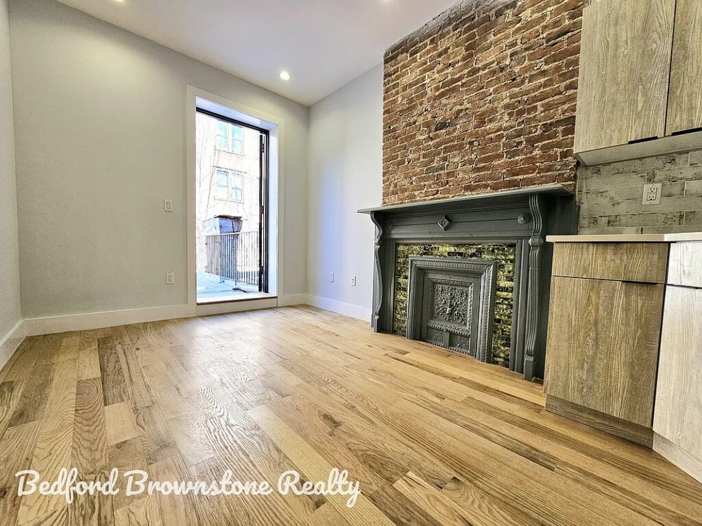 Crown Heights living room with fireplace apartments near Prospect Park