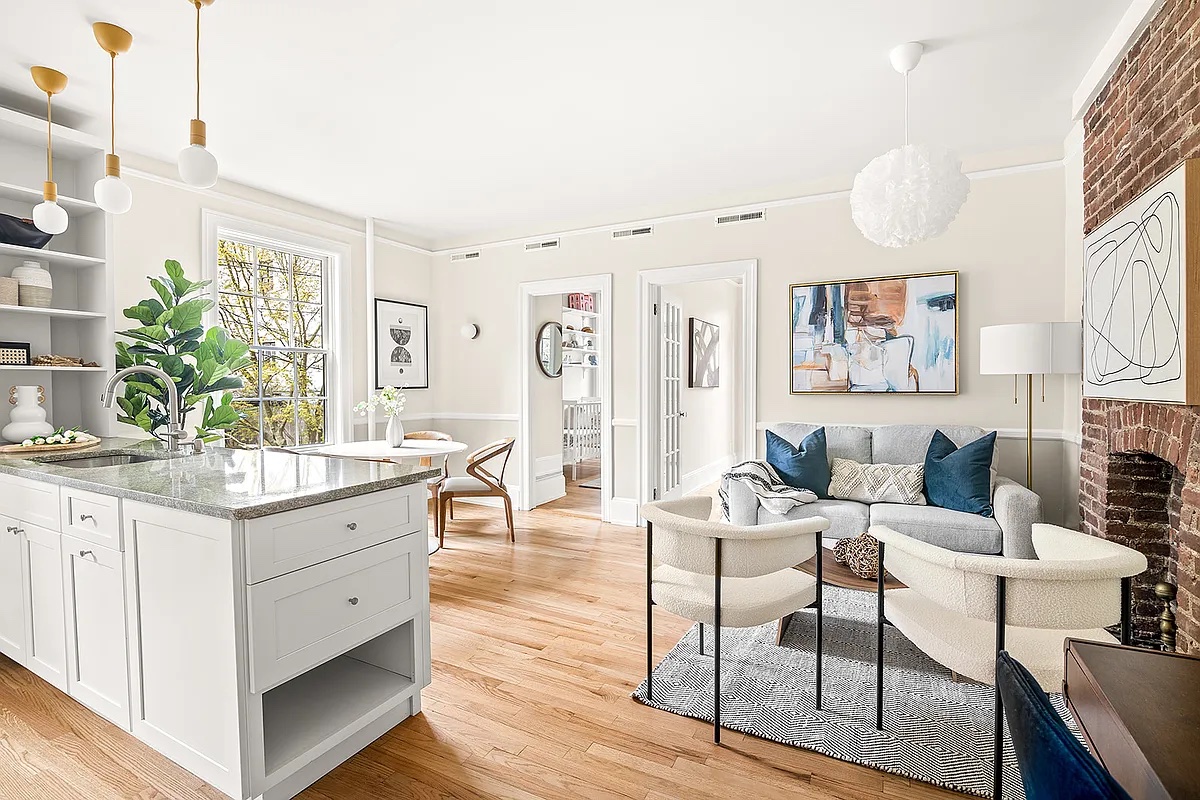 Cobble Hill apt living room in one of the open houses for April 15 and 16