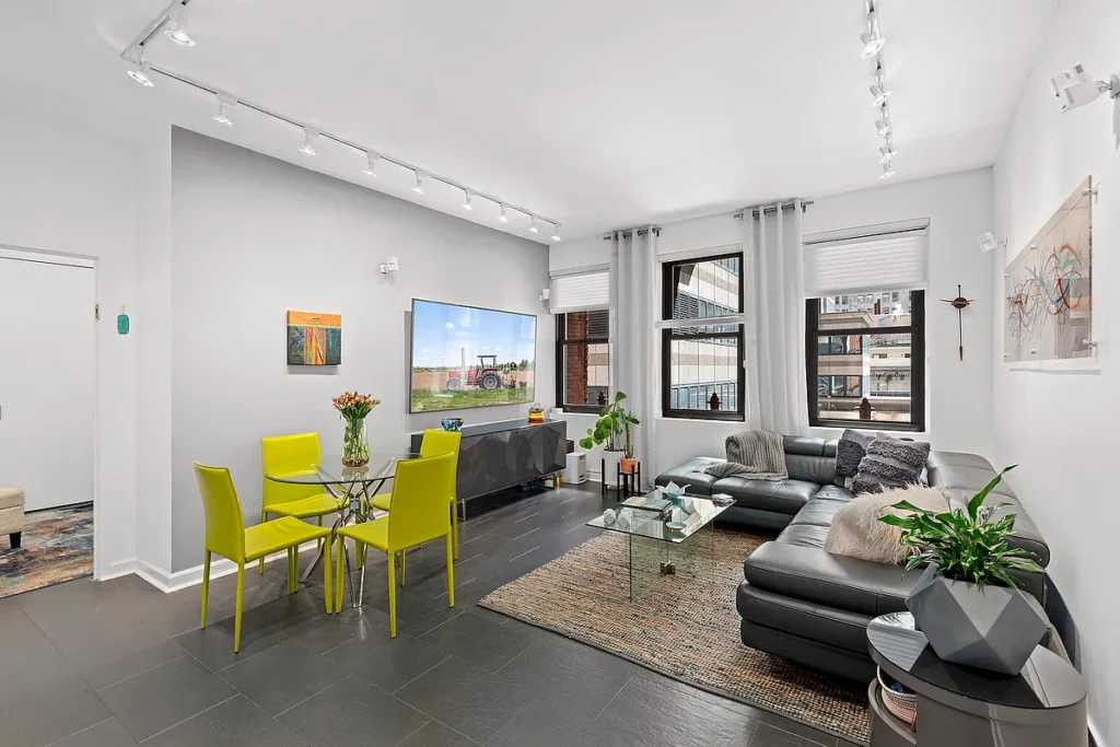 living room in FiDi apt NYC homes under $700k