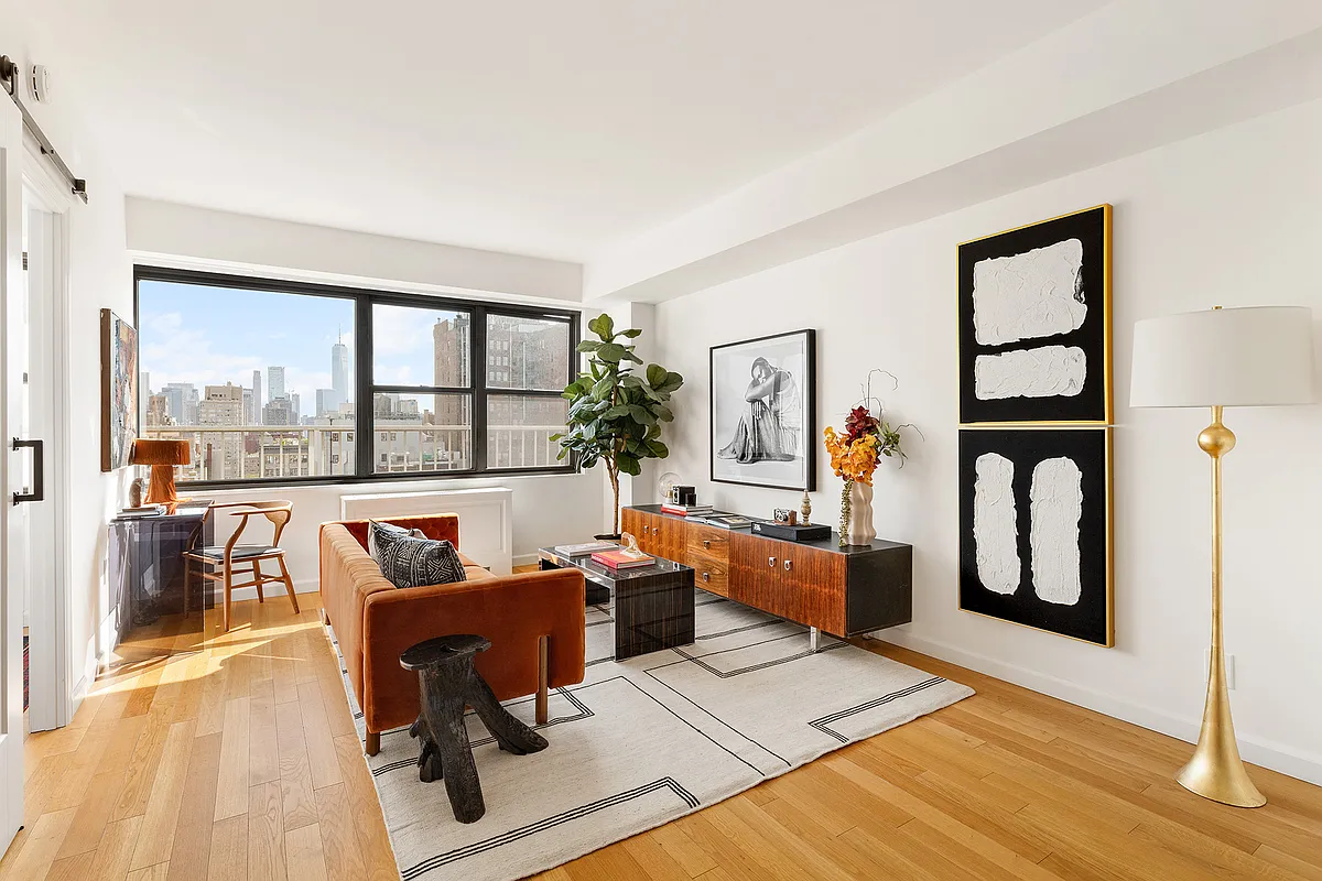 living room in renovated Flatiron 1-bedroom apt