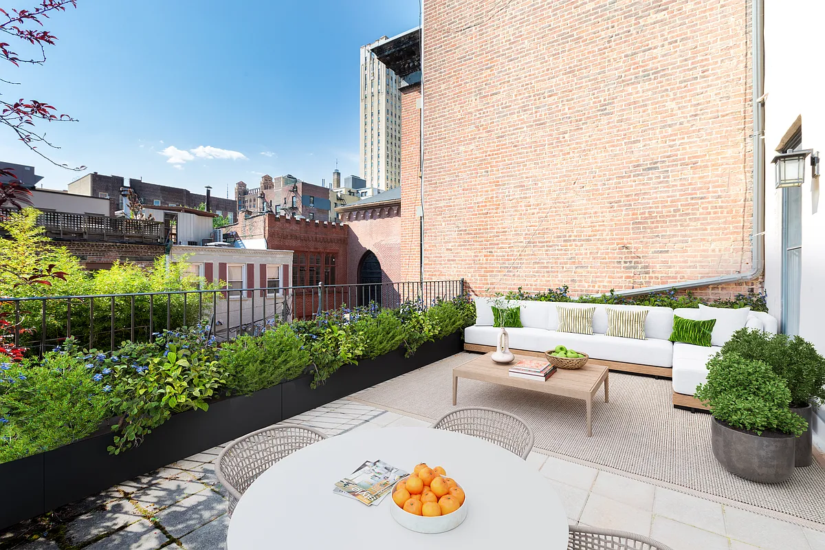 the private terrace off of a Brooklyn Heights brownstone