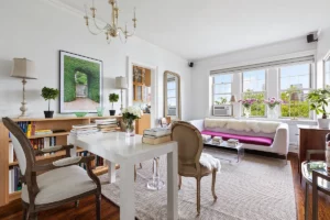 living room in Brooklyn Heights apartment with open houses for July 15 and 16