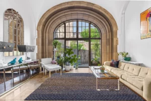 living room in Clinton Hill triplex in old cathedral