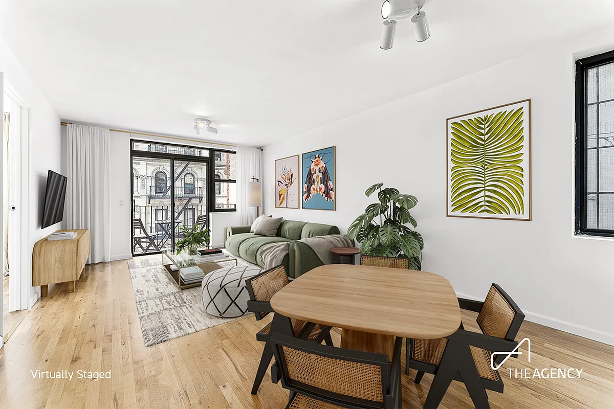 living room, dining room and balcony in LES Manhattan condos