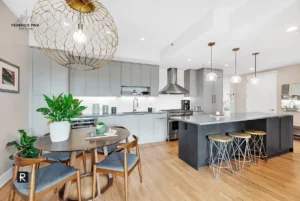 kitchen with luxurious light fixture in Stuyvesant Heights home - open houses for July 22 and 23