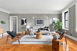 living room in Prospect Heights home with open house