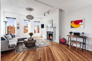 living room with fireplace in Park Slope 1-bedroom