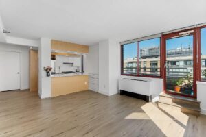 living room, kitchen and balcony in Long Island City homes