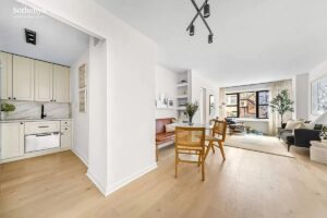 kitchen, dining, and living rooms in Midtown East 1-bedroom
