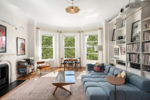 Park Slope living room with built ins and fireplace - open houses for March 30 and 31