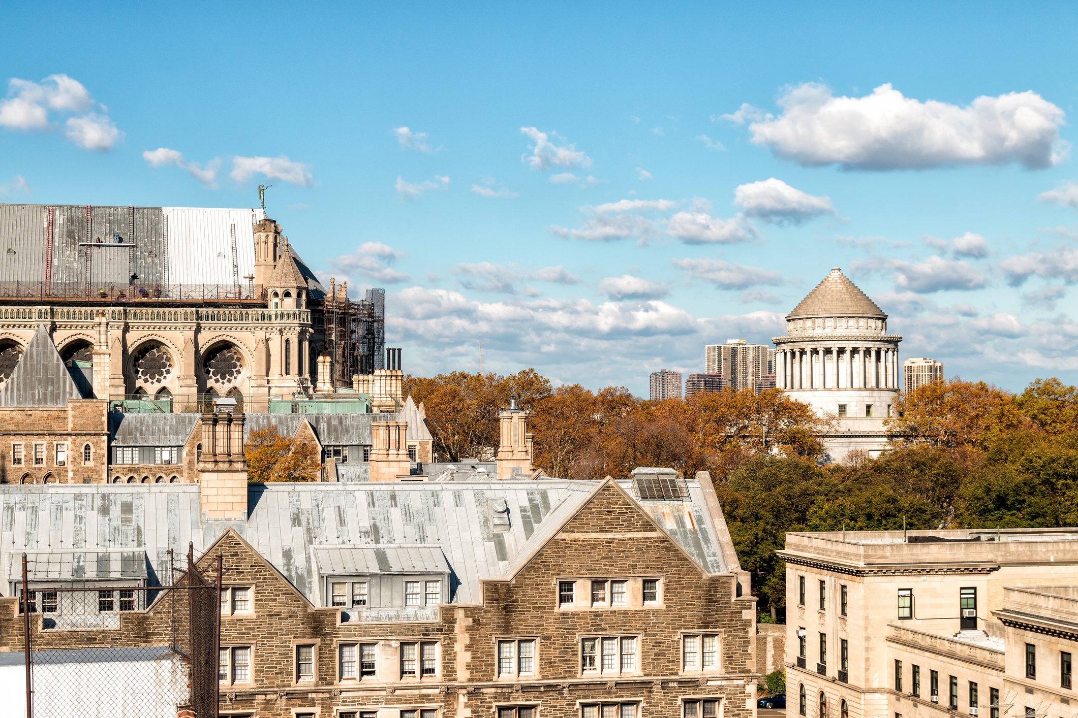 Morningside Heights rooftops with Grant's Tomb in the background