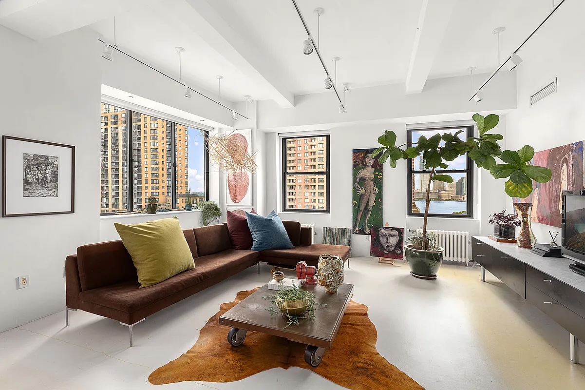 living room in FiDi loft - NYC open houses for June 7 and 8