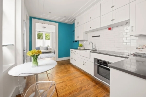 kitchen looking into living room in Sunset Park 2-bedroom