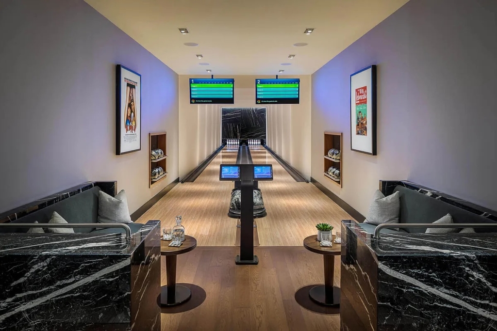 a bowling alley is one of the many NYC luxury amenities at Waterline Square