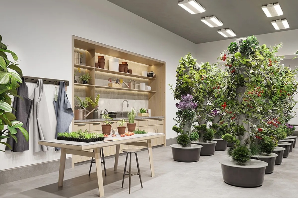 plants grow in indoor gardening studio at Waterline Square - NYC luxury amenities