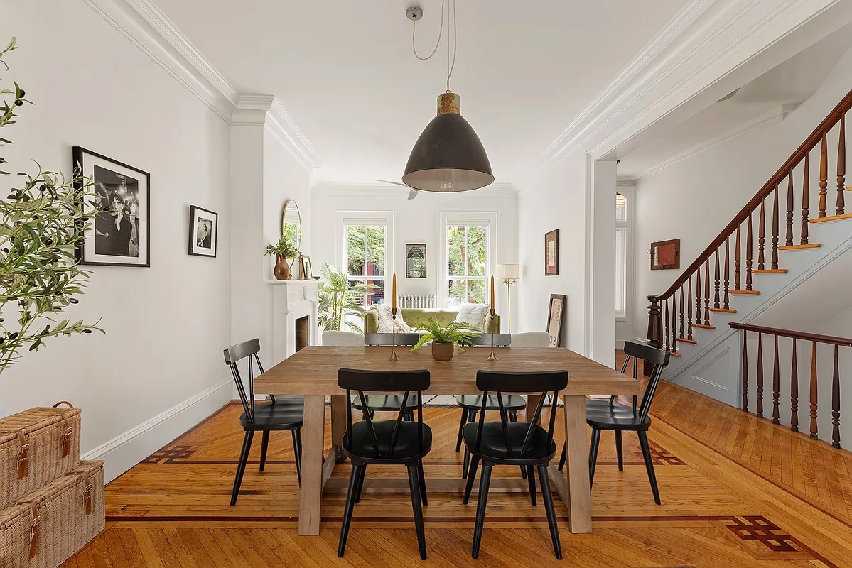 dining room at bottom of staircase in Fort Greene townhouse - nyc open houses for August 2 and 3