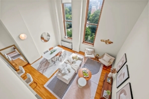 aerial view of living room in Gramercy Park triplex home