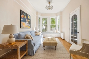 living room with bay window in Windsor Terrace townhouse