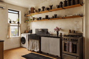 kitchen in artist's loft in williamsburg