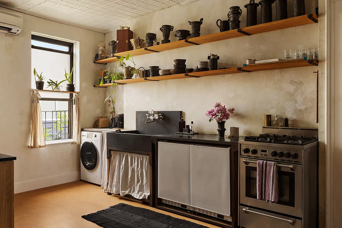 kitchen in artist's loft in williamsburg