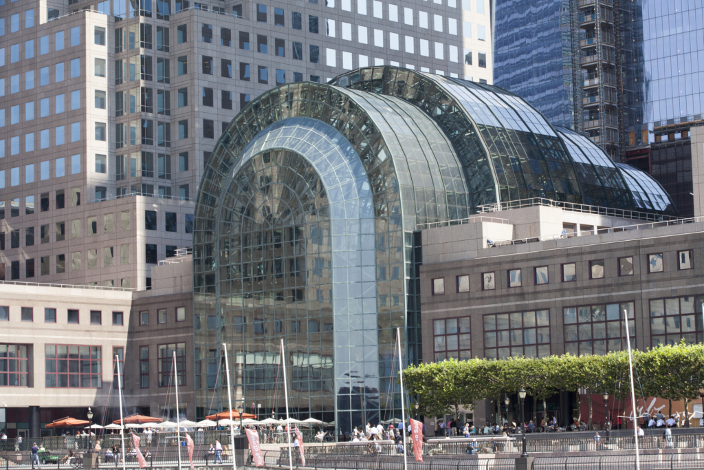 Brookfield Place, a shopping center and office complex, looks out on the marina in Battery Park City