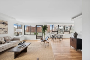 living and dining room in Lower East Side penthouse condo