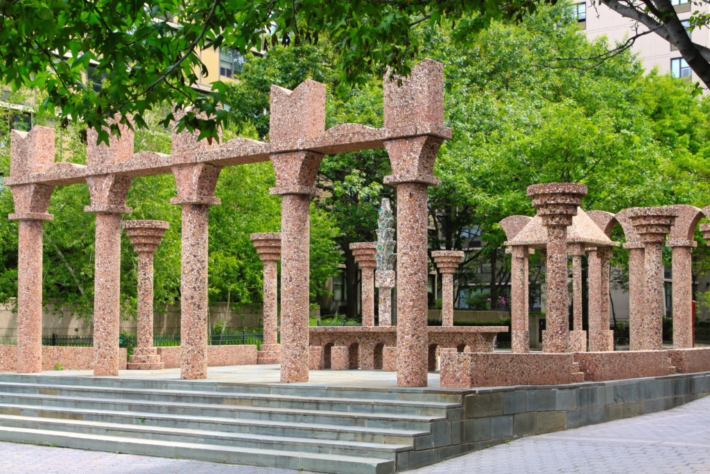 Ned Smyth's Upper Room sculpture features columns styled after an ancient Egyptian temple