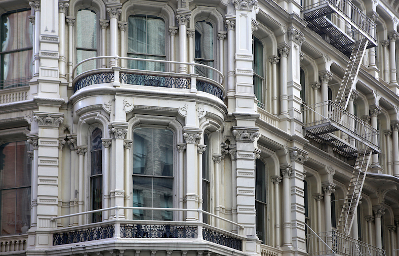 decorative juliet balconies on a building in chelsea, nyc