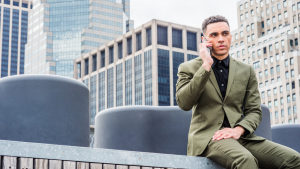 Young businessman on phone in New York City