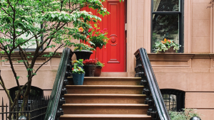 Brownstone townhouse in West Village of New York City