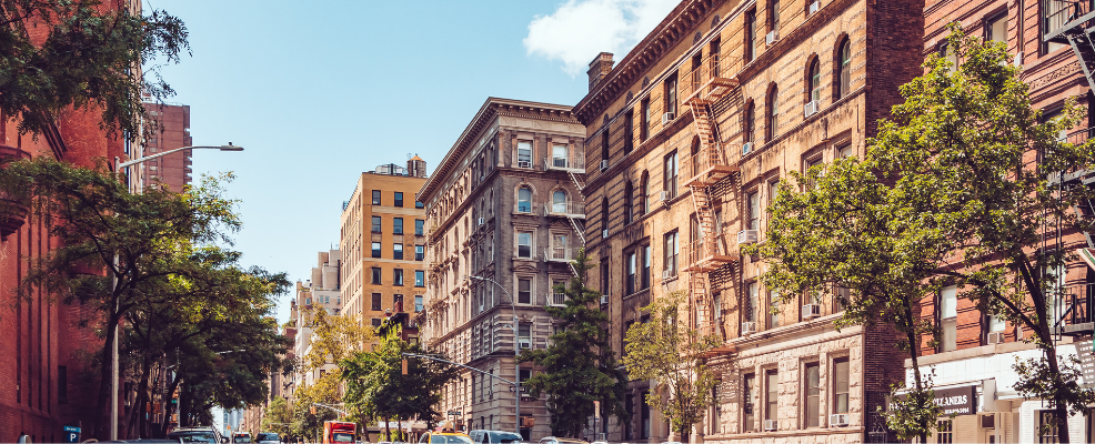 Residential Manhattan street on sunny day