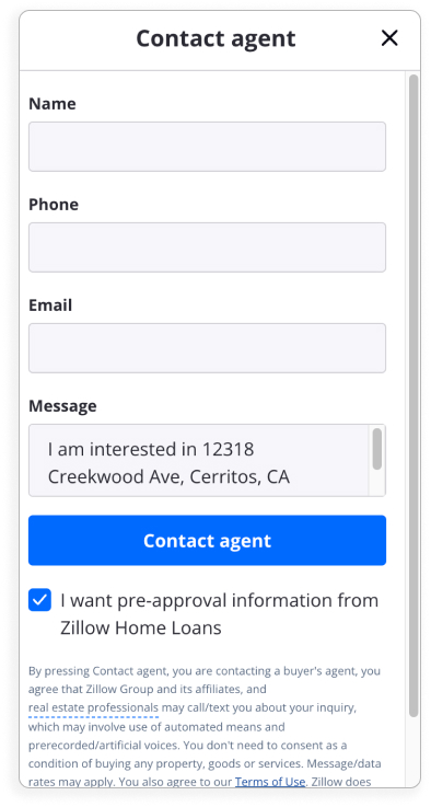 Zillow contact agent
