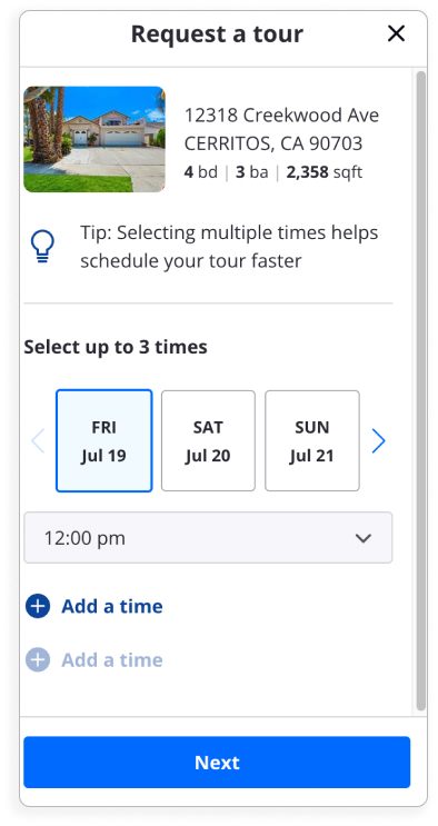 request home tour Zillow