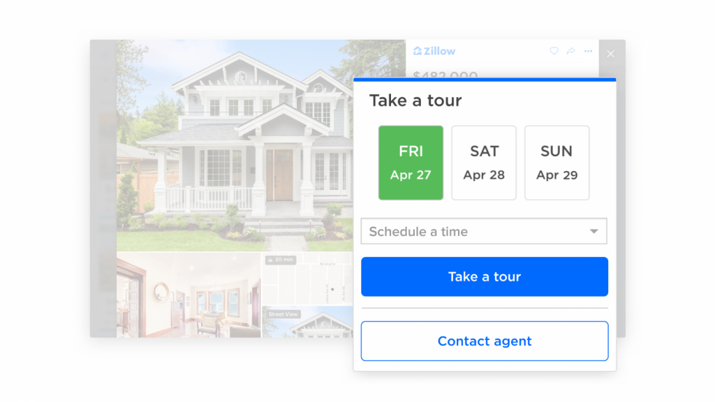 Take a tour button on Zillow home detail page