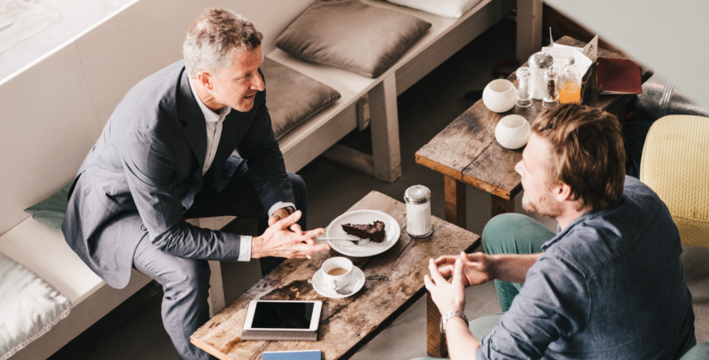 An agent reconnecting with a past client.