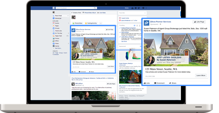 An example of a real estate Facebook ad with Zillow Premier Agent Direct.