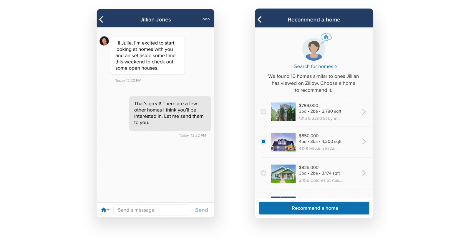 An example of a real estate text message script using Zillow Premier Agent app.