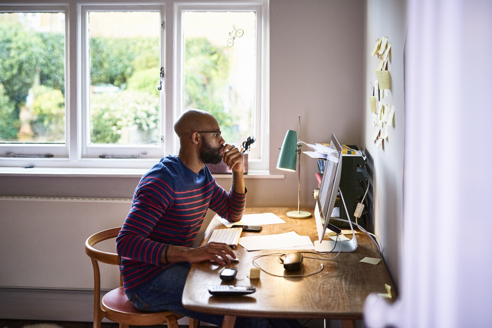 man working from home