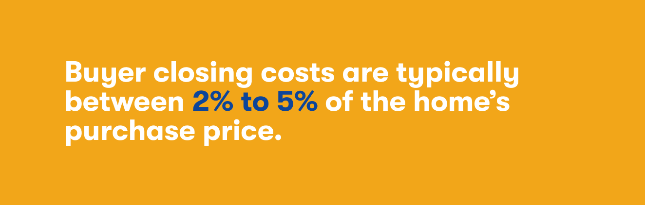 buyer closing costs are typically between 2% to 5% of the home's purchase price