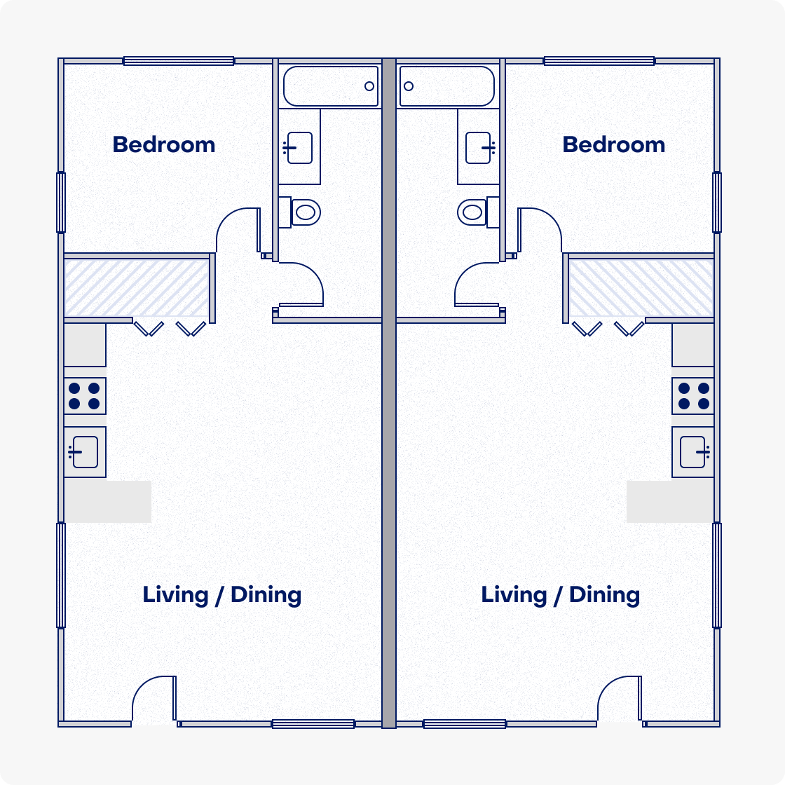 A duplex is made up of two separate apartments in one building, either one on top of each other, or side by side. This can give the feel of living in a small house. 