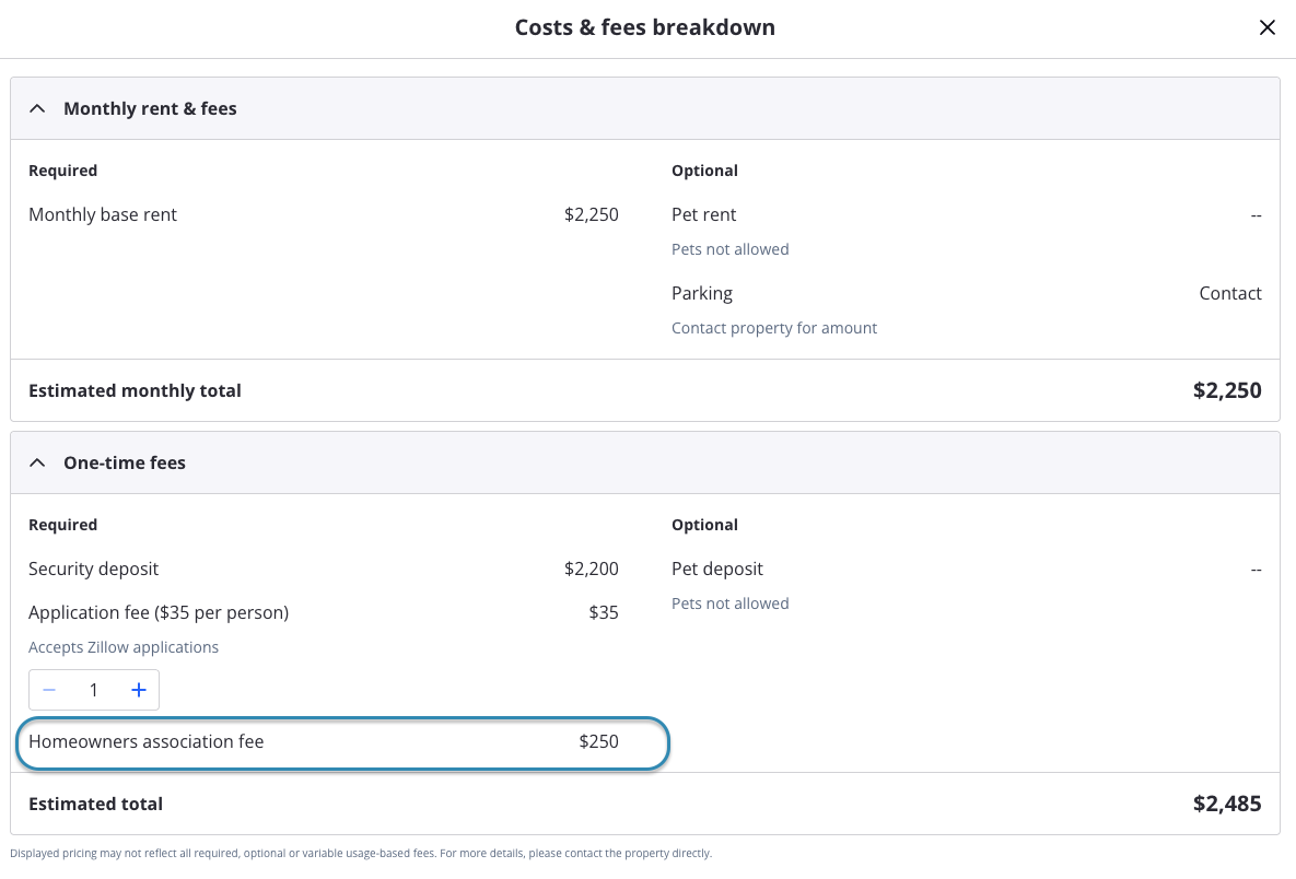 HOA-fees-on-Zillow-rental-listing