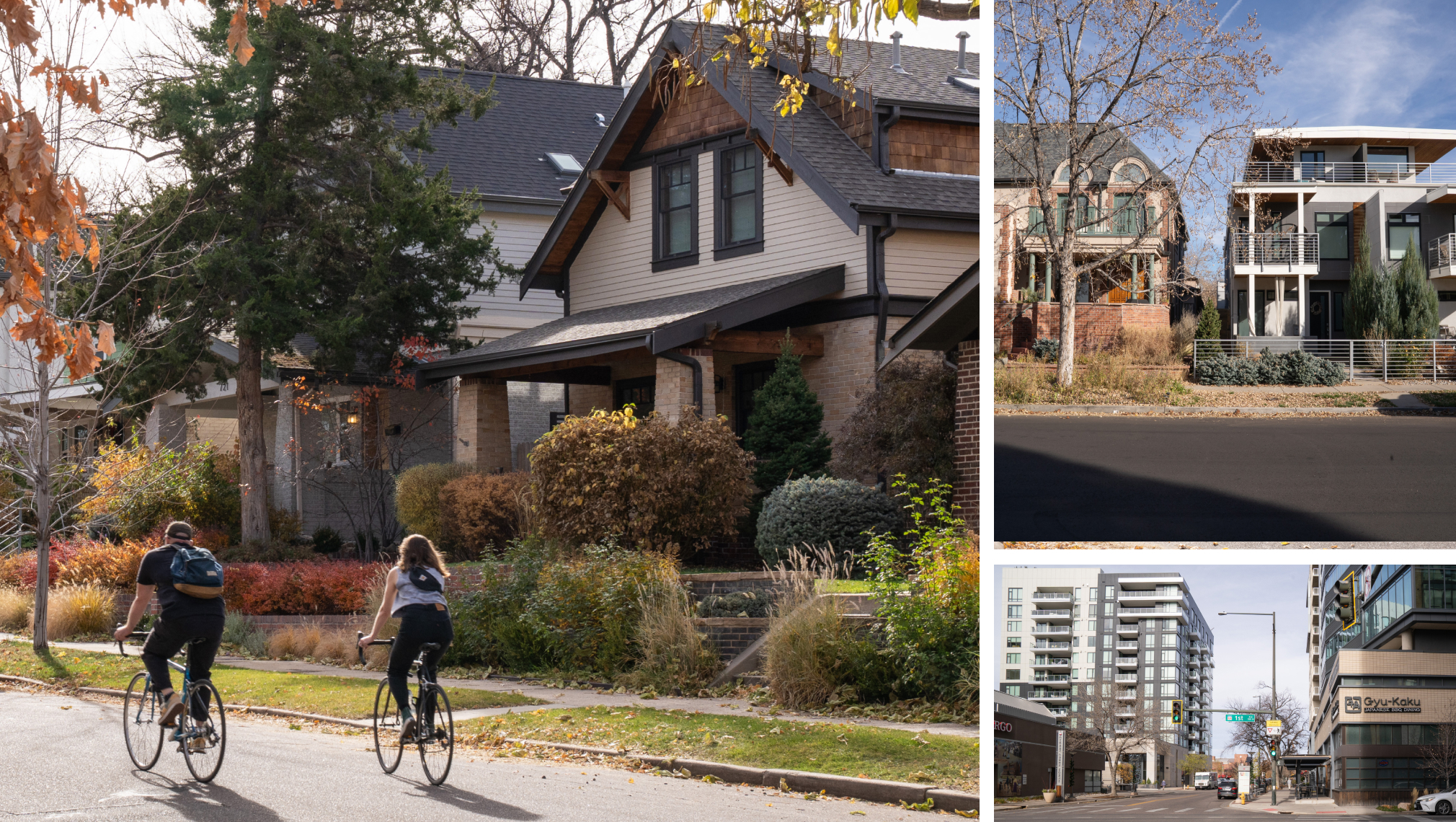 Three images of Cherry Creek, Denver
