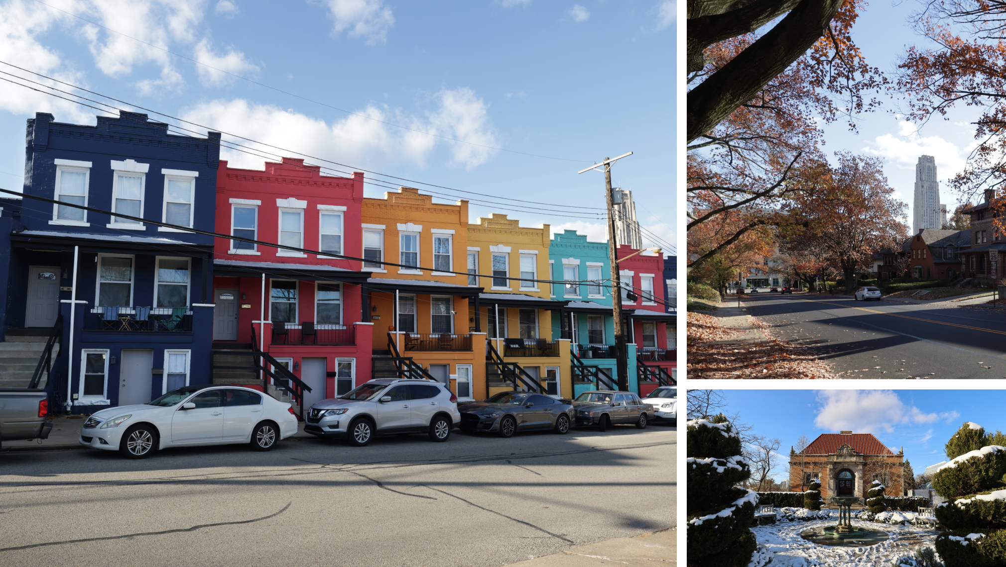 Three images of Oakland, Pittsburgh