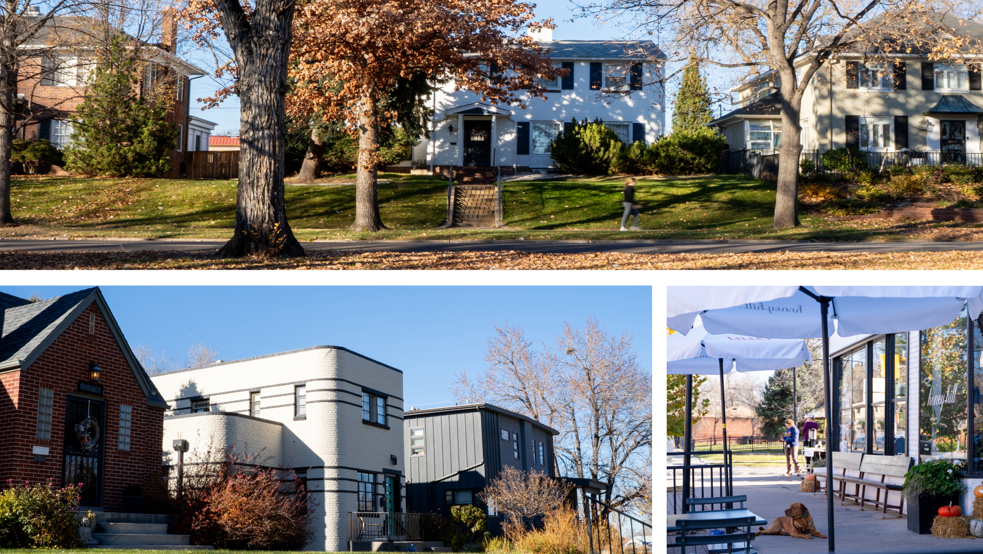 Three images of Park Hill, Denver