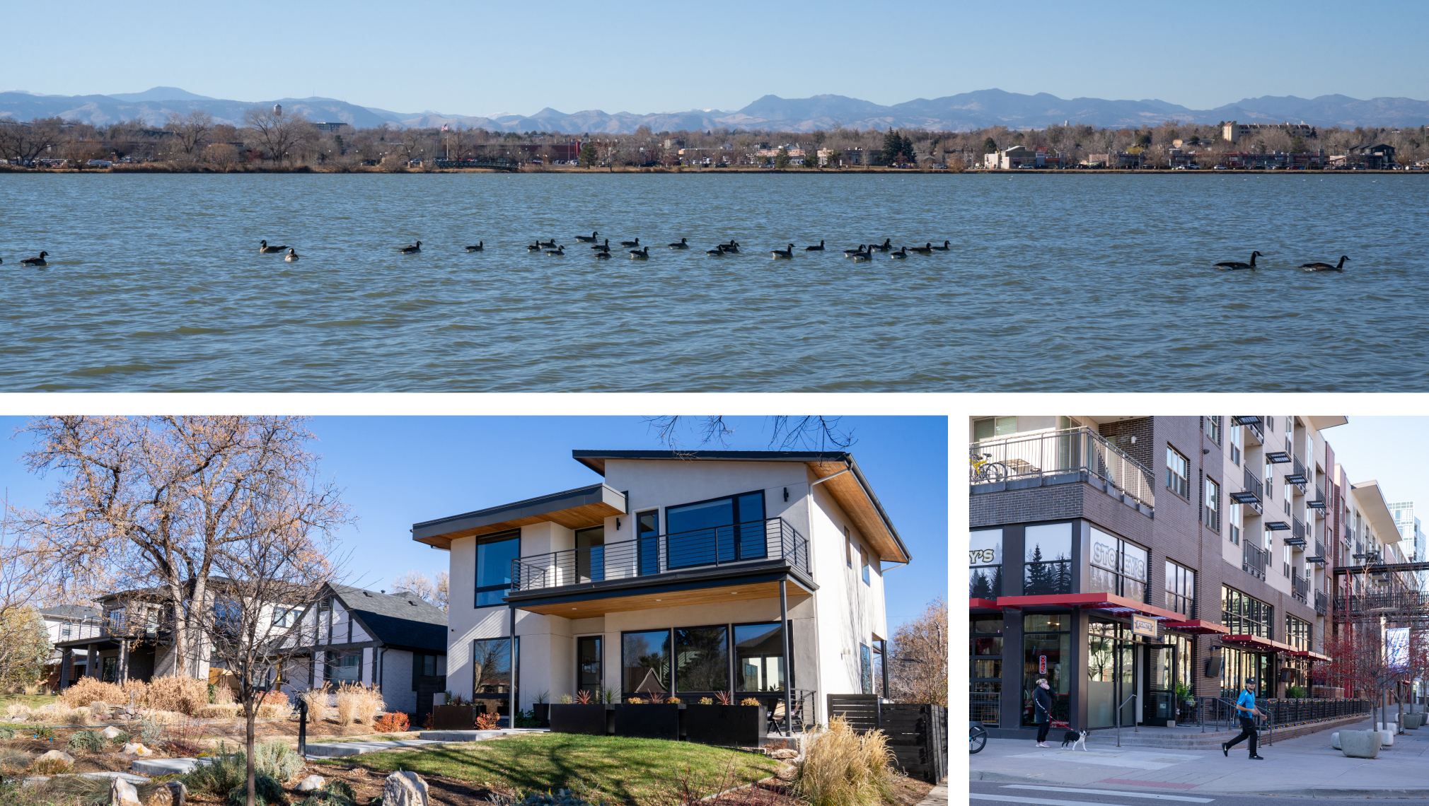 Three images of Sloan Lake neighborhood, Denver